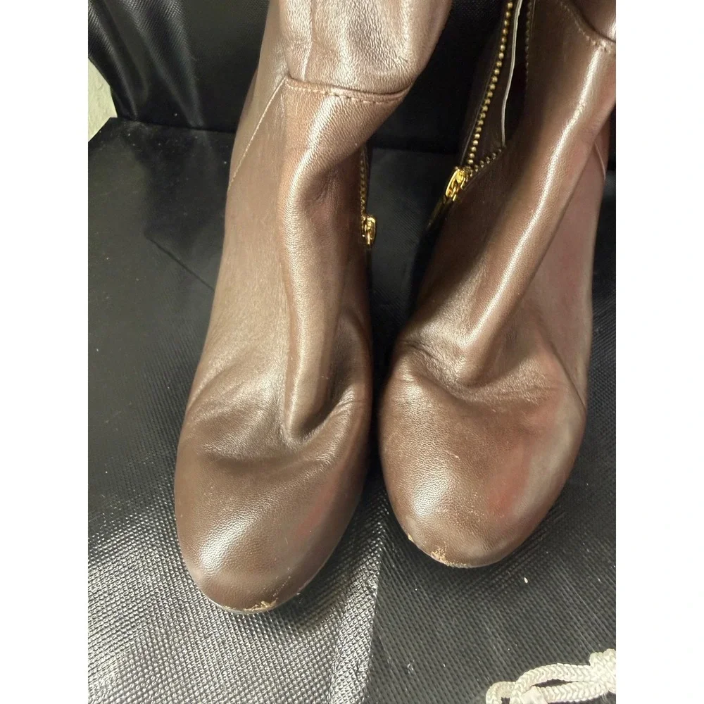 Michael‎ Kors Brown Leather Wedge Tall Boots Gold Hardware AO13F Mens 8M